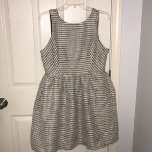 gold , black & white striped mini dress